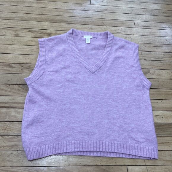 H&M Pink Wool Blend Sweater Vest Women M Barbie Boho Oversized Relaxed Crop Knit - Picture 15 of 16